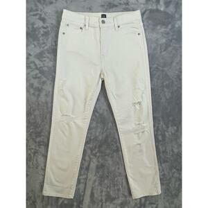 Gap white slim straight leg jeans distressed 28 high waist stretch preppy casual